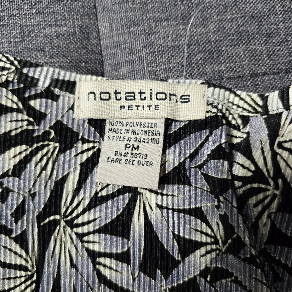 Notations Petite Medium PM Black Cream Leaf Pattern Sleeveless Dress - Picture 5 of 6